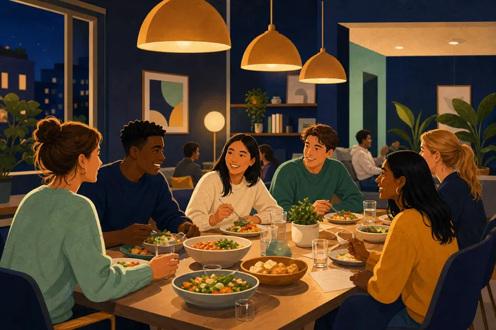 Students sharing a welcome dinner